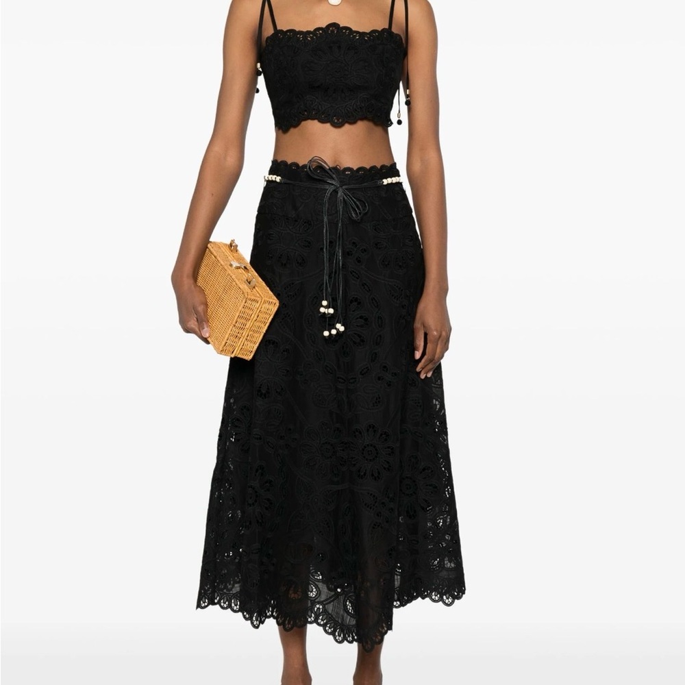 Zimmermann Black Crochet Maxi Skirt with Beaded Tie - New with Tags!